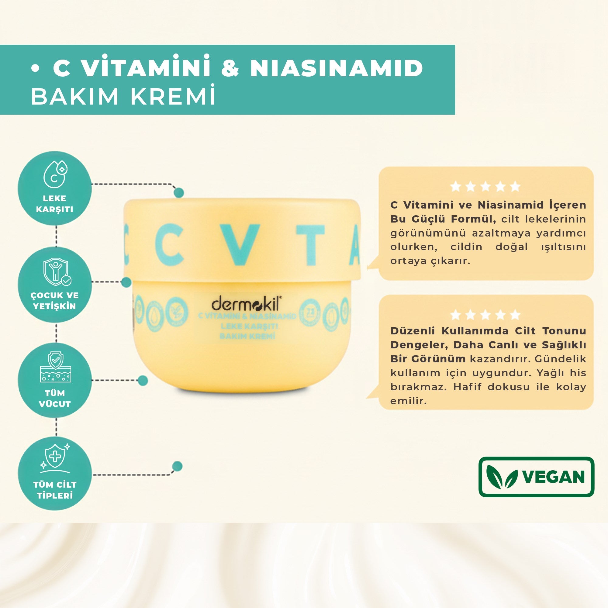 Dermokil C Vitamini & Niasinamid Leke Karşıtı Bakım Kremi 250 ml