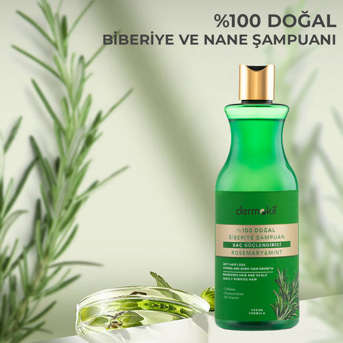 Saç Güçlendirici %100 Doğal Biberiye ve Nane Şampuan 400 ml - Dermokil