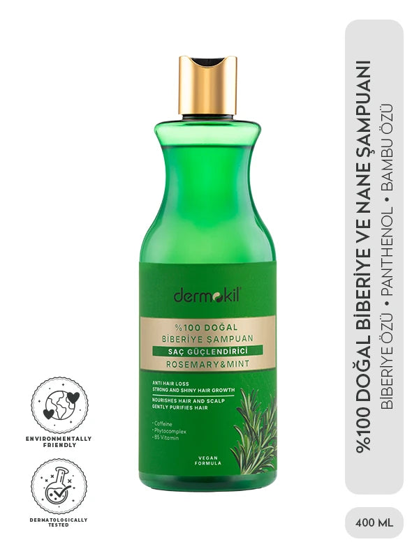 Saç Güçlendirici %100 Doğal Biberiye ve Nane Şampuan 400 ml - Dermokil
