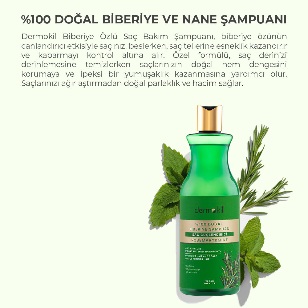 Saç Güçlendirici %100 Doğal Biberiye ve Nane Şampuan 400 ml - Dermokil