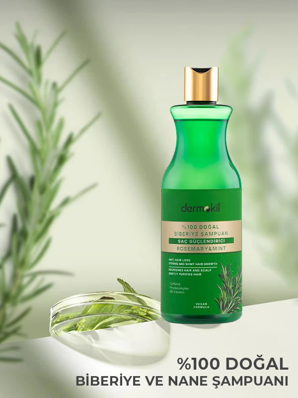 Saç Güçlendirici %100 Doğal Biberiye ve Nane Şampuan 400 ml - Dermokil