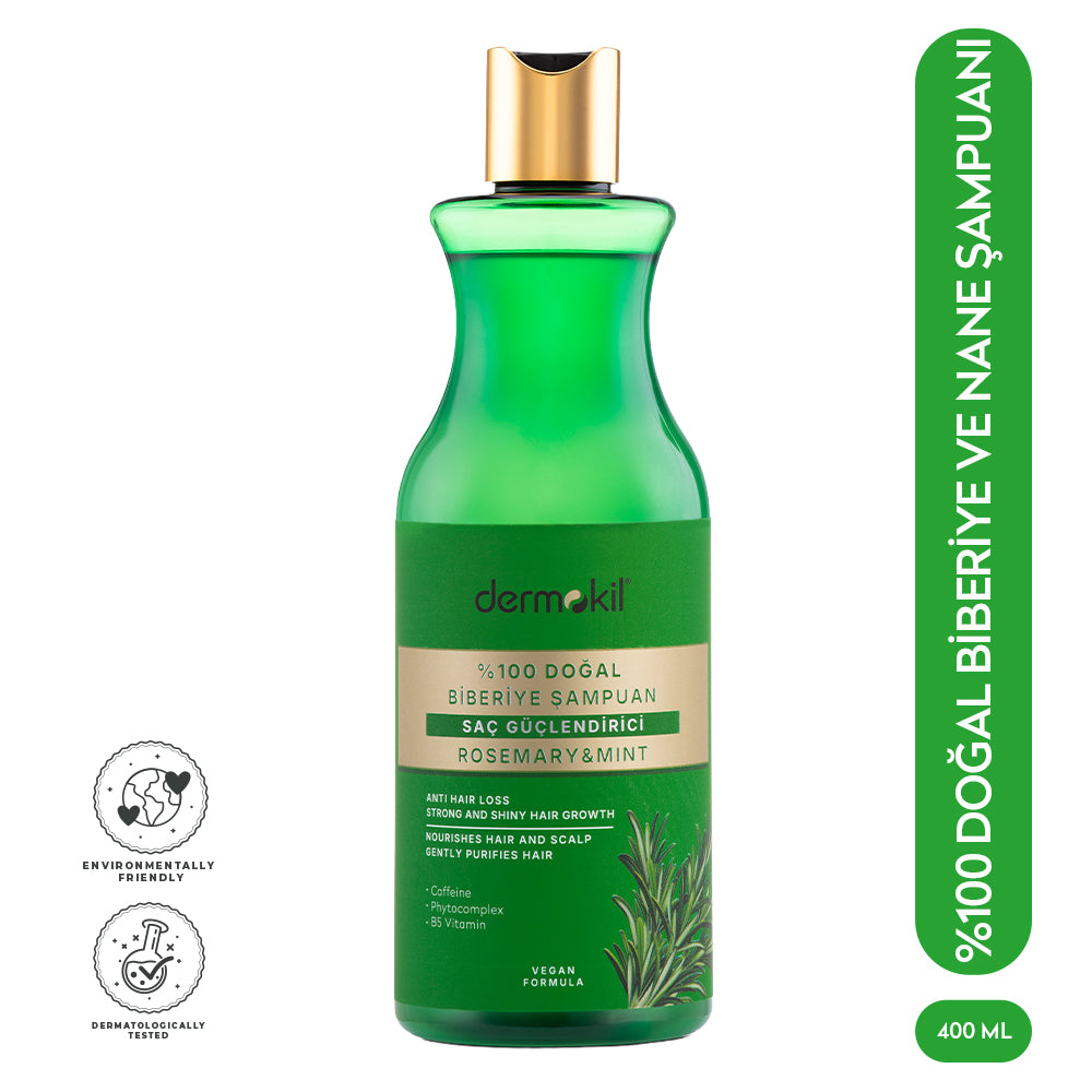 Saç Güçlendirici %100 Doğal Biberiye ve Nane Şampuan 400 ml - Dermokil