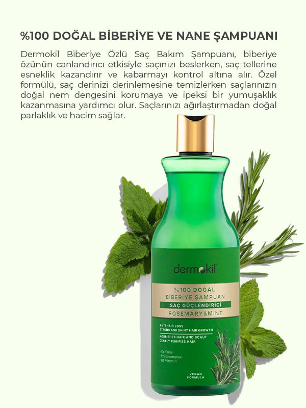 Saç Güçlendirici %100 Doğal Biberiye ve Nane Şampuan 400 ml - Dermokil
