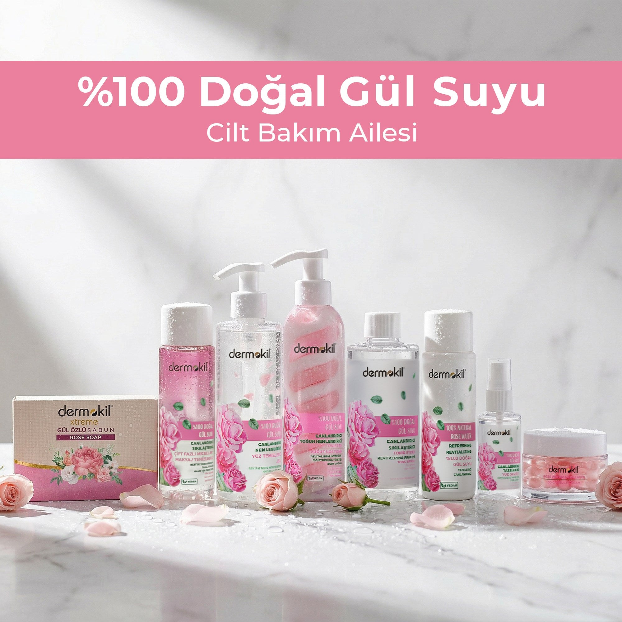 %100 doğal gül suyu ile cilde ferahlık ve tazelik kazandıran, nem dengesini korumaya yardımcı olan ve daha canlı, bakımlı bir cilt görünümü destekleyen bakım ürünü