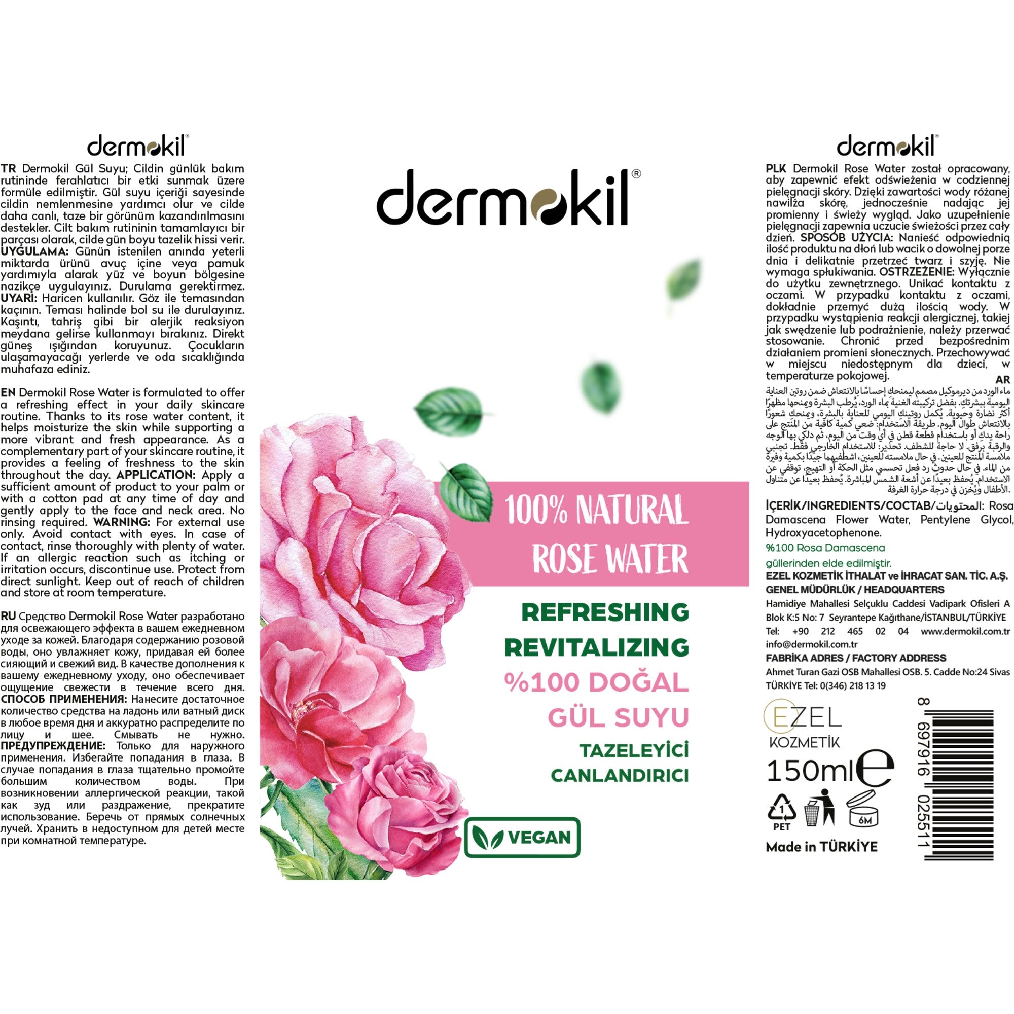 %100 doğal gül suyu ile cilde ferahlık ve tazelik kazandıran, nem dengesini korumaya yardımcı olan ve daha canlı, bakımlı bir cilt görünümü destekleyen bakım ürünü