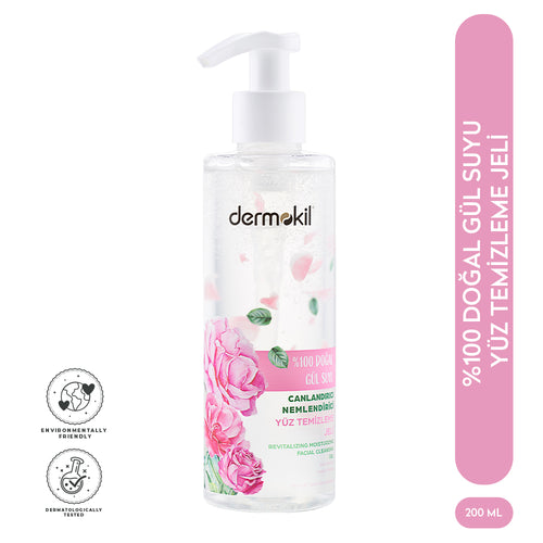 Canlandırıcı Nemlendirici %100 Doğal Gül Suyu Yüz Temizleme Jeli 200 ml, Dermokil.