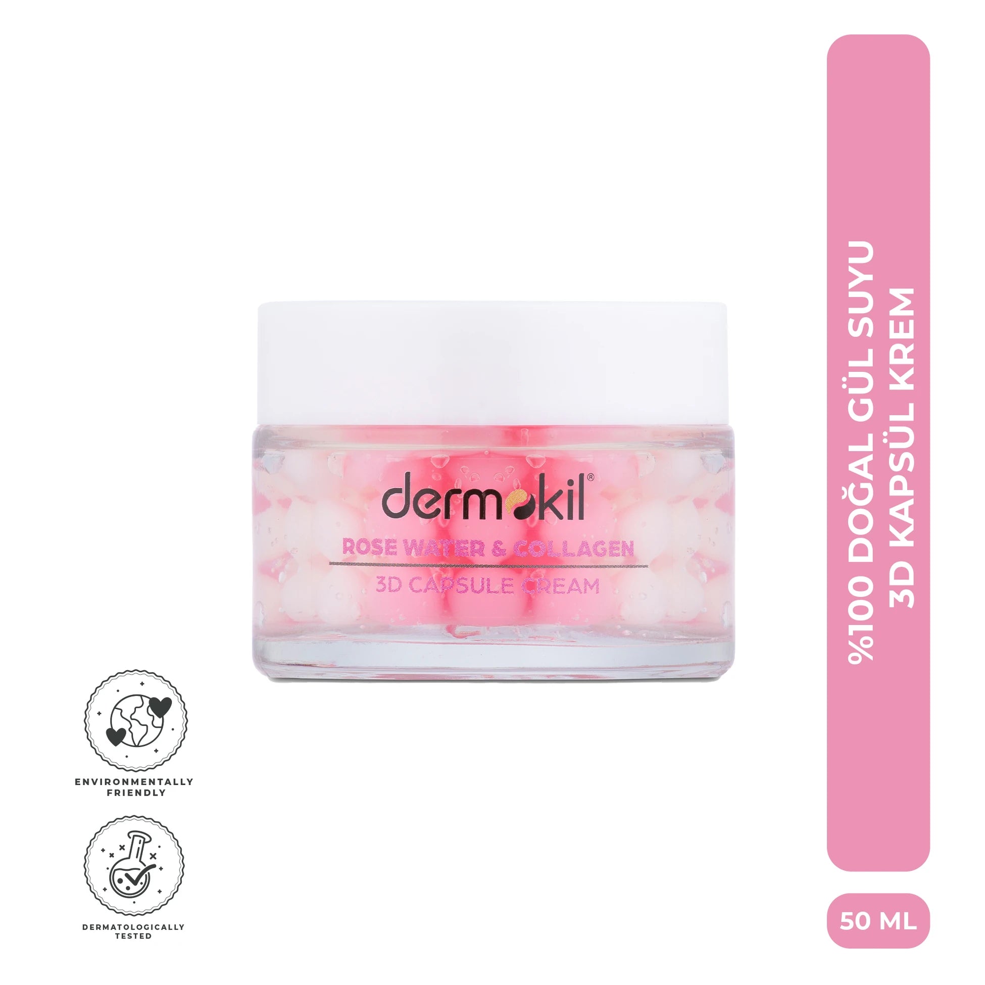 Canlandırıcı Yenileyici %100 Doğal Gül Suyu 3D Kapsül Krem 50 ml, Dermokil.