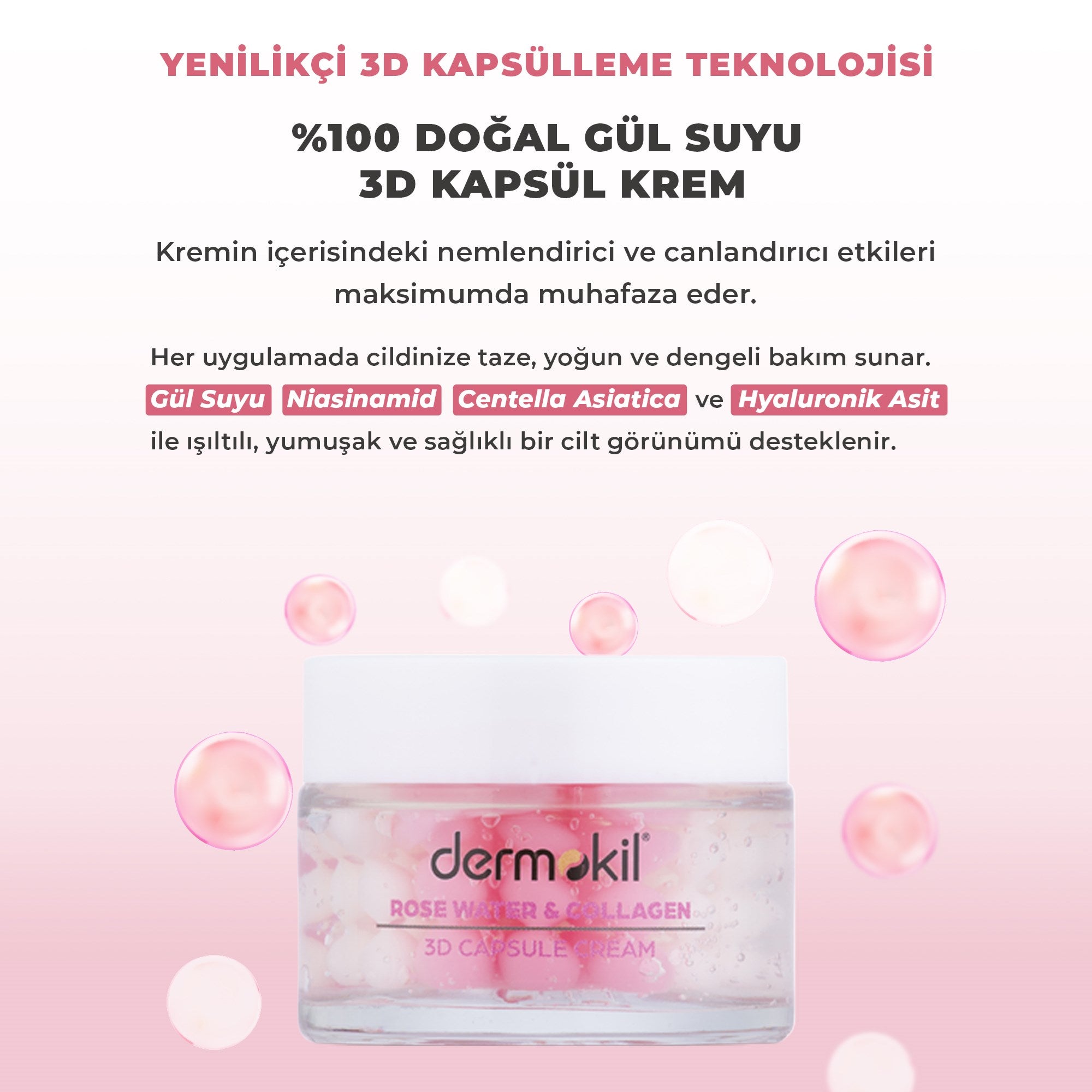 %100 doğal gül suyu içeren cilt bakım seti ile cildi nemlendiren, arındıran ve daha canlı, pürüzsüz ve ışıltılı bir cilt görünümü kazandırmaya yardımcı bakım seti