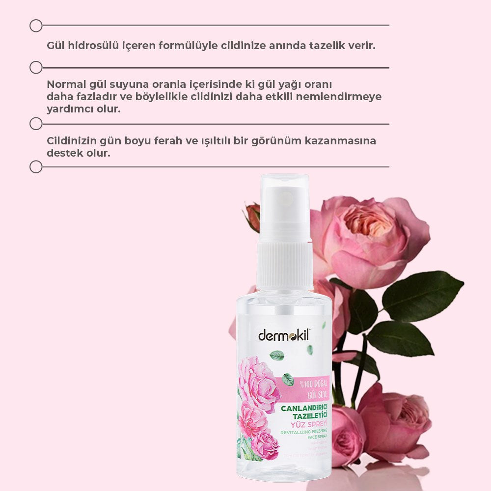 %100 doğal gül suyu içeren cilt bakım seti ile cildi nemlendiren, arındıran ve daha canlı, pürüzsüz ve ışıltılı bir cilt görünümü kazandırmaya yardımcı bakım seti