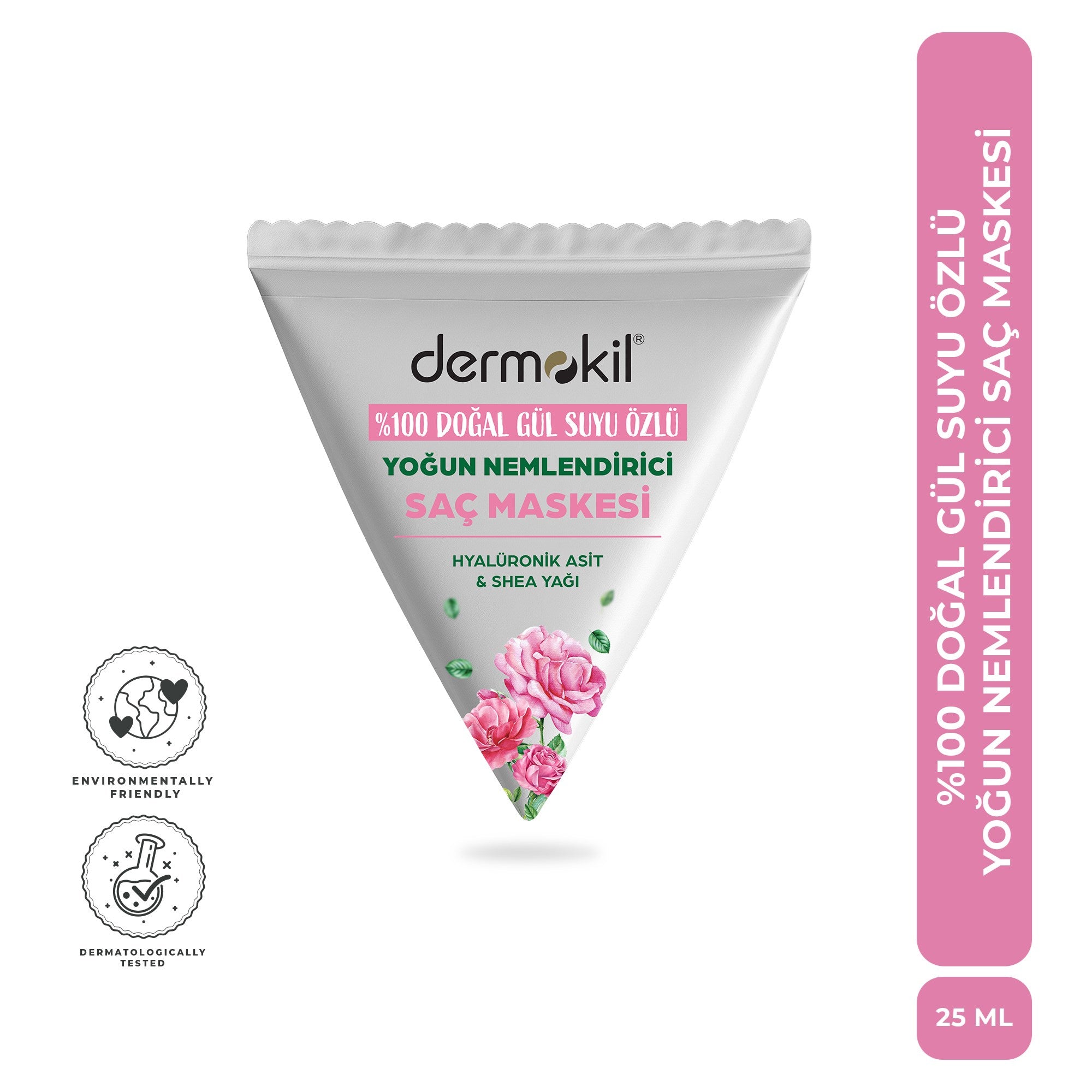 %100 Doğal Gül Suyu Yoğun Nemlendirici Saç Maskesi 25 ml, Dermokil.