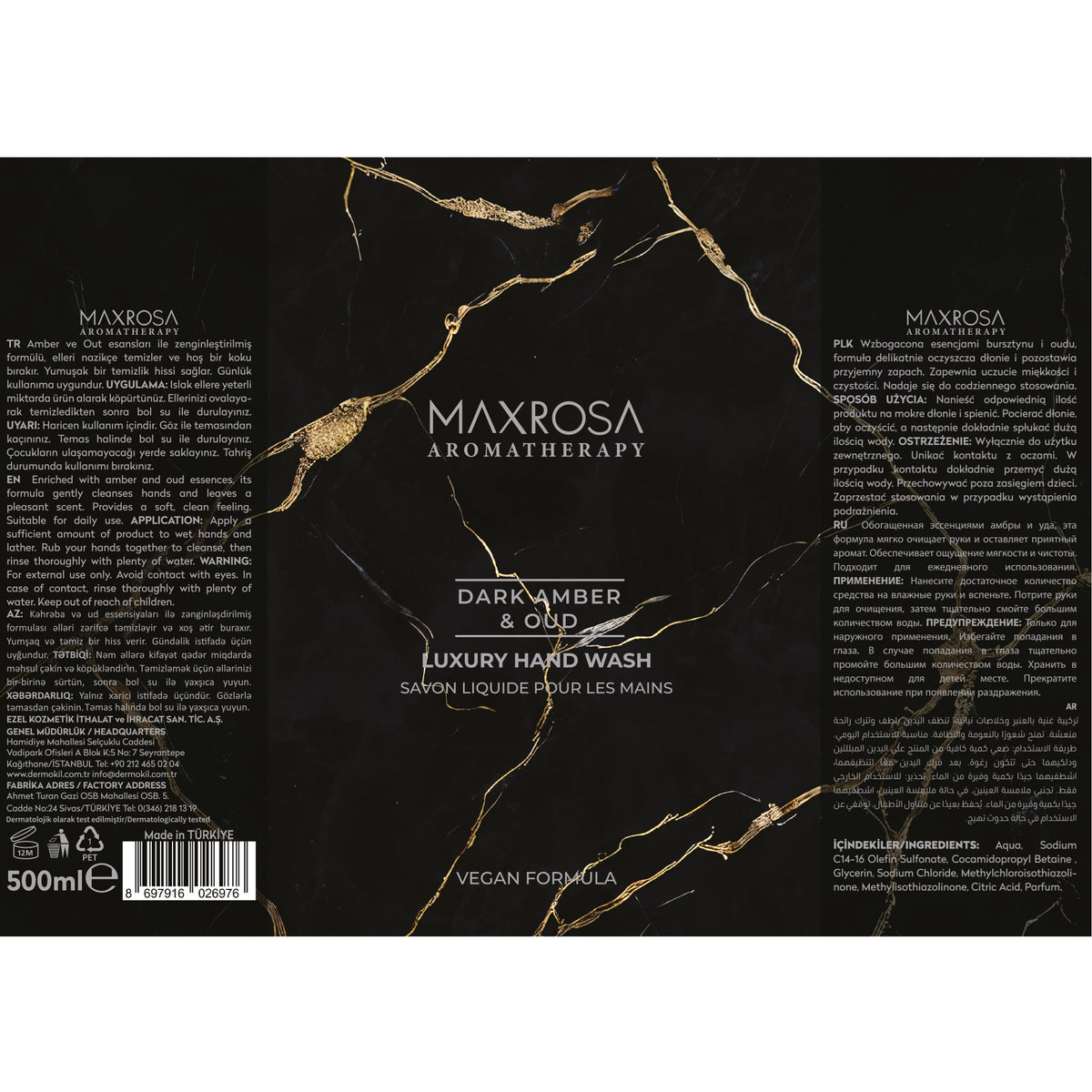 Maxrosa Aromatherapy Dark Amber & Oud Sıvı Sabun 500 ml