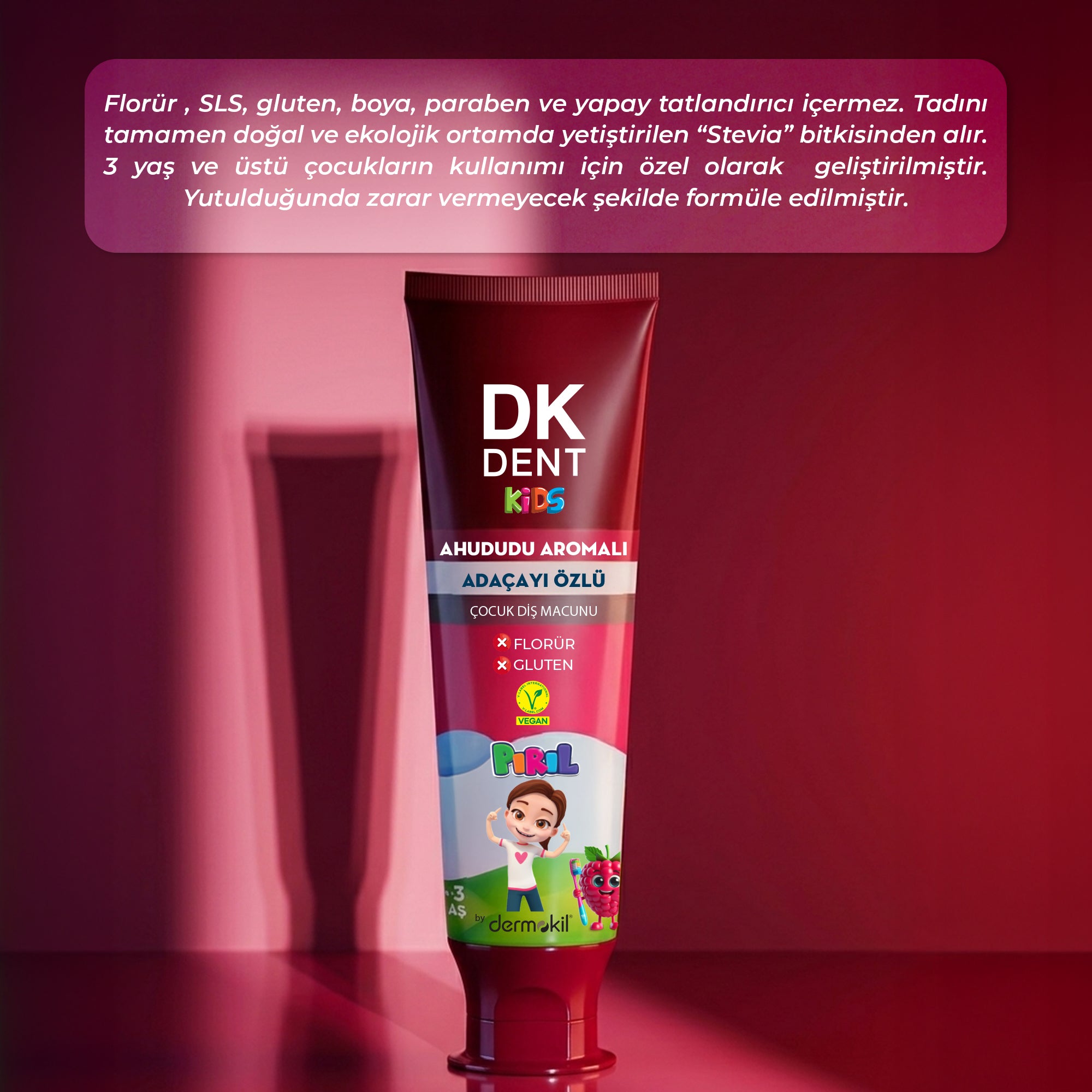 Pırıl Ahududu Aromalı Florürsüz Çocuk Diş Macunu 50 ml