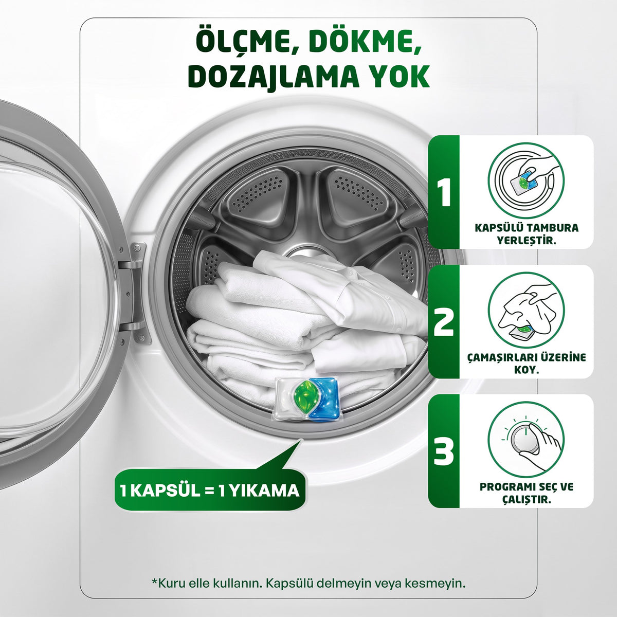 Beyazlar İçin 3’ü 1 Arada Çamaşır Deterjanı Kapsülü 15 Yıkama
