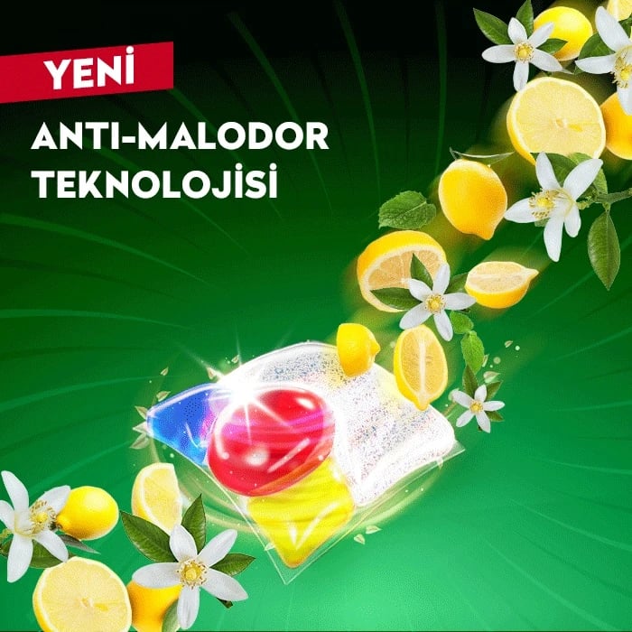 4 etkili bulaşık makinesi kapsül deterjanı ile zorlu yağ ve kirleri etkili şekilde temizleyen, parlaklık sağlayan ve bulaşıklarda hijyenik temizlik sunan güçlü temizlik ürünü