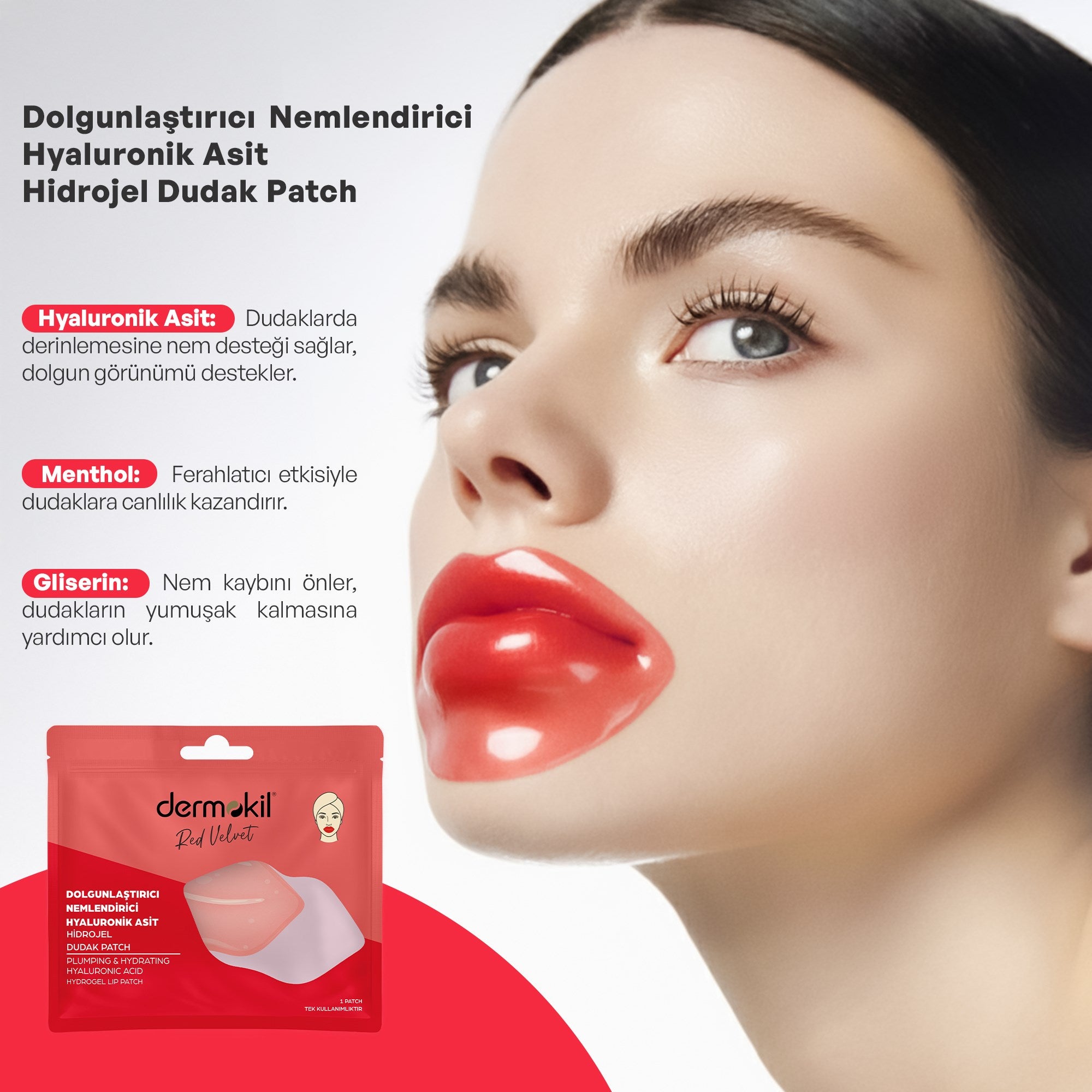 Dermokil Dolgunlaştırıcı Nemlendirici Hyaluronik Asit Hidrojel Patch Dudak Maskesi