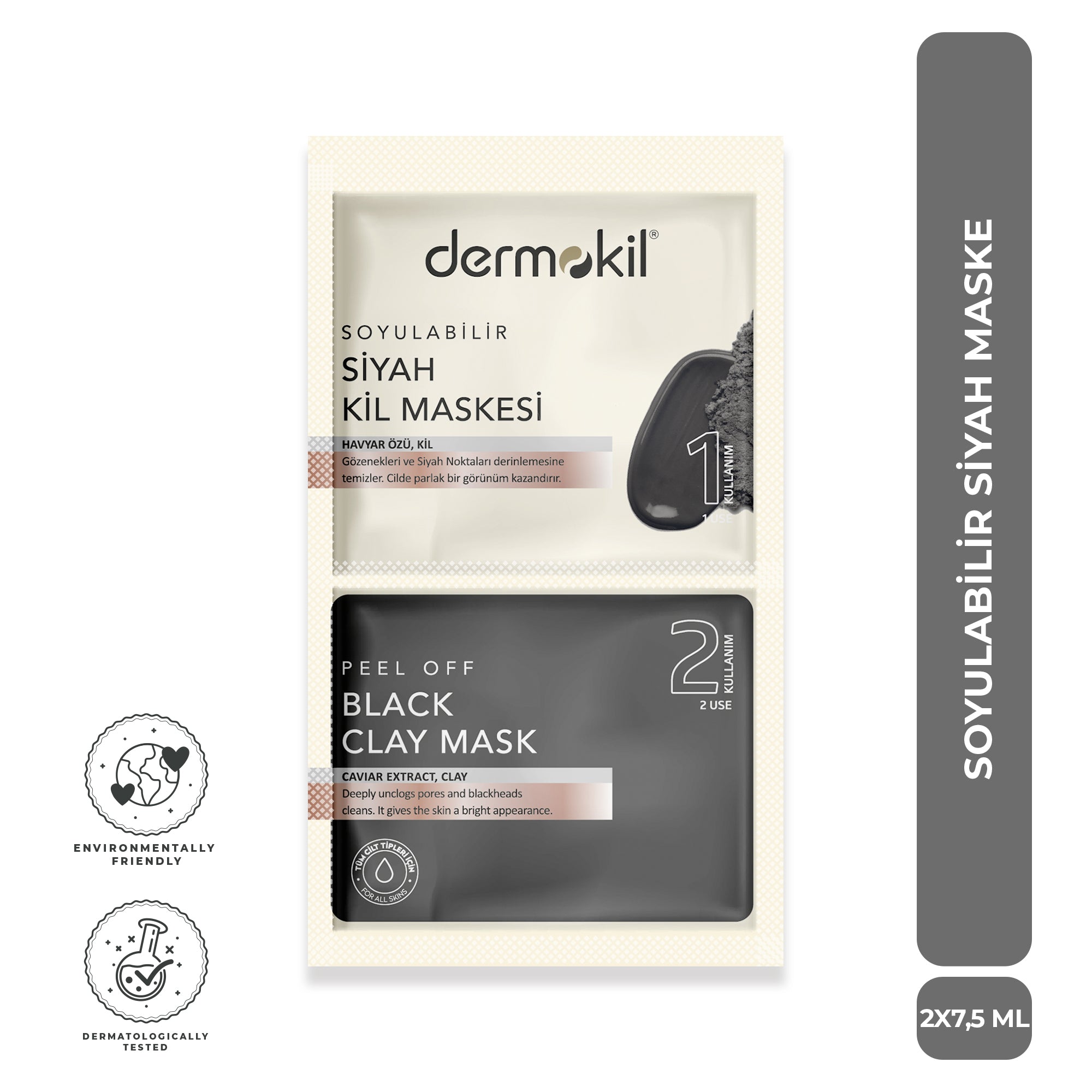 Siyah Nokta Karşıtı Soyulabilir Siyah Havyar Özlü Maske 2 x 7,5 ml