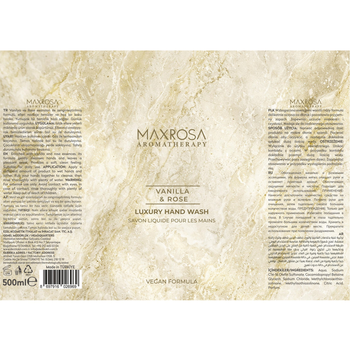 Maxrosa Aromatherapy Vanilla & Rose Sıvı Sabun 500 ml