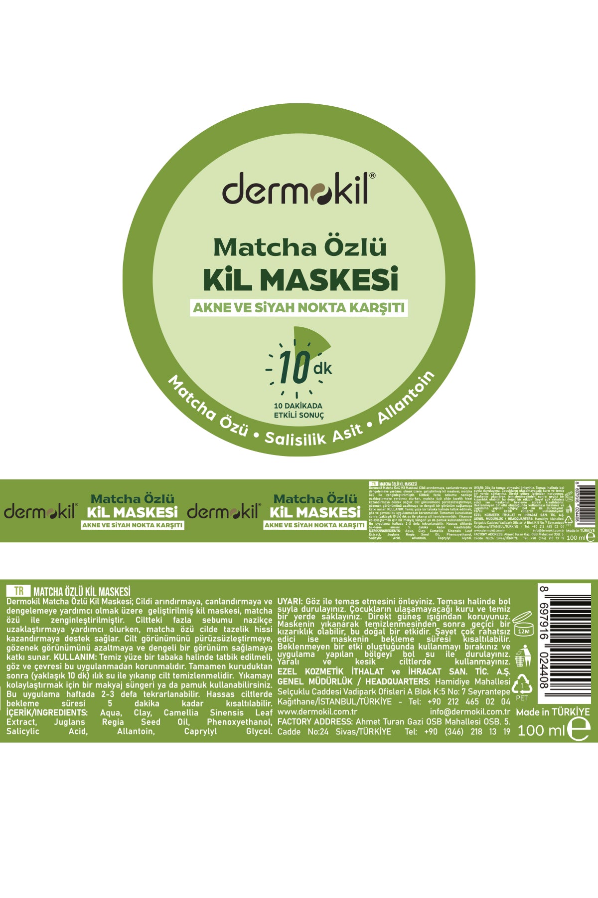 Matcha Özlü Akne ve Siyah Nokta Karşıtı Kil Maskesi 100 ml