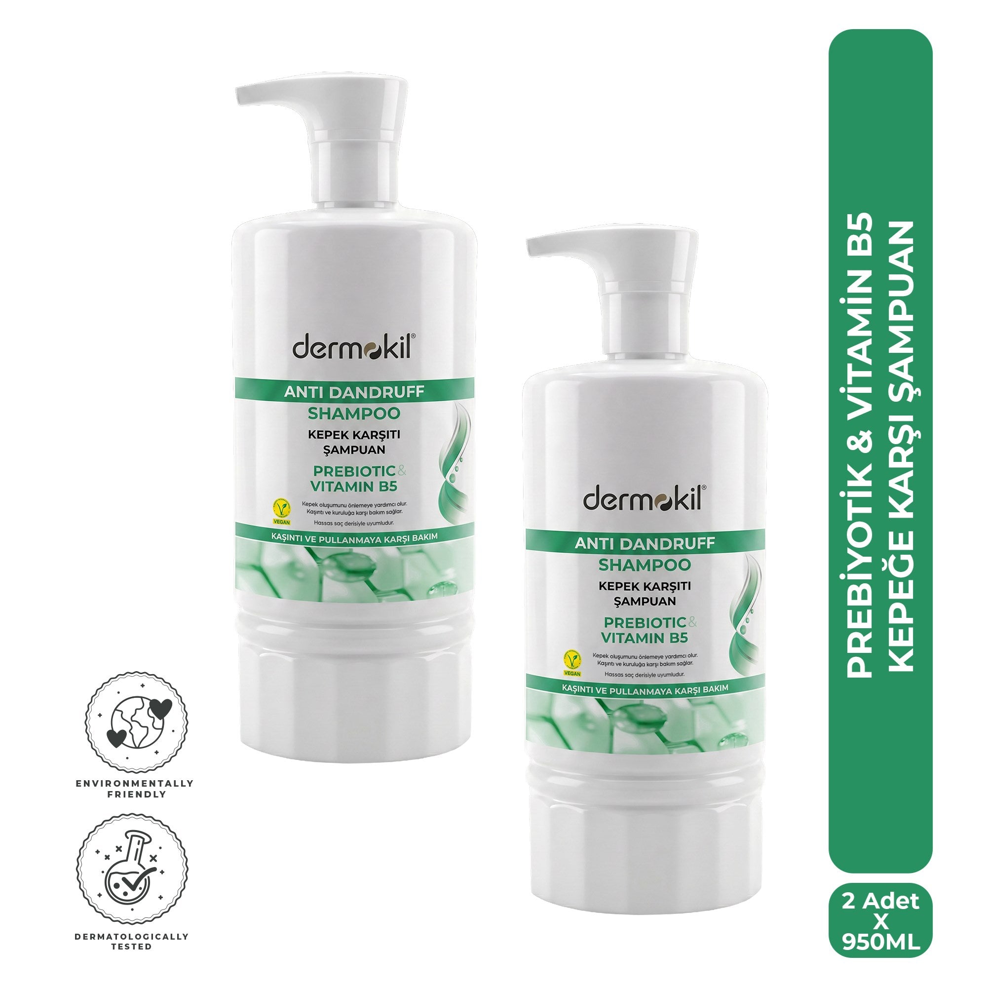 Dermokil Prebiyotik & Vitamin B5 Kepeğe Karşı Şampuan 950 ml x 2 Adet