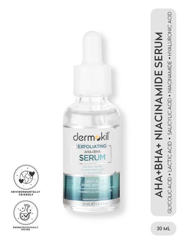 AHA BHA ve niacinamide içeren serum ile cilt yüzeyini yenileyen, gözenek görünümünü azaltmaya yardımcı olan ve daha pürüzsüz, dengeli bir cilt görünümü kazandıran bakım ürünü