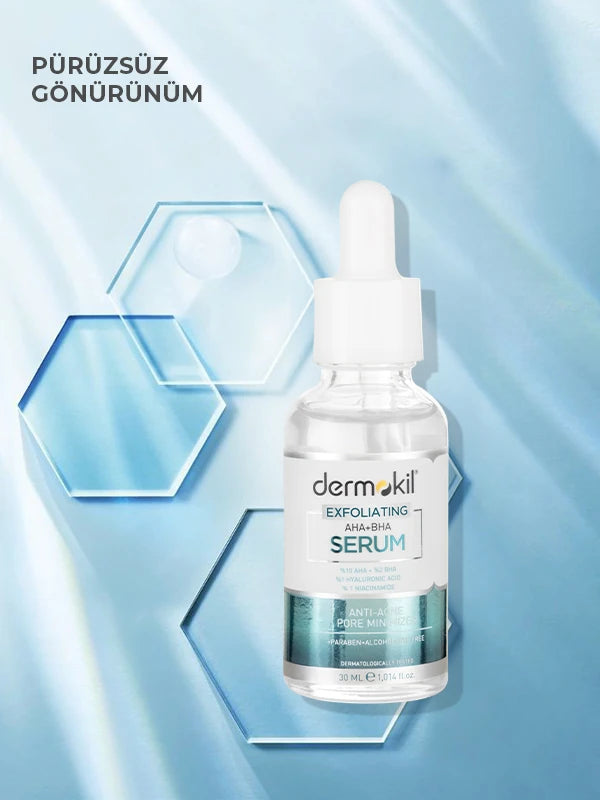 AHA BHA ve niacinamide içeren serum ile cilt yüzeyini yenileyen, gözenek görünümünü azaltmaya yardımcı olan ve daha pürüzsüz, dengeli bir cilt görünümü kazandıran bakım ürünü