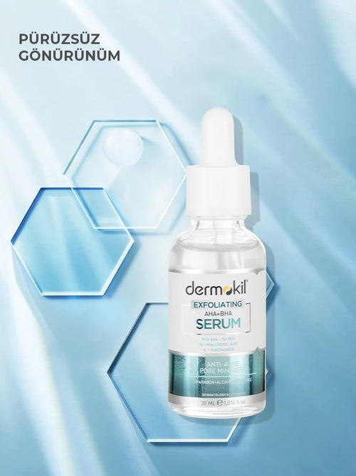 AHA BHA ve niacinamide içeren serum ile cilt yüzeyini yenileyen, gözenek görünümünü azaltmaya yardımcı olan ve daha pürüzsüz, dengeli bir cilt görünümü kazandıran bakım ürünü