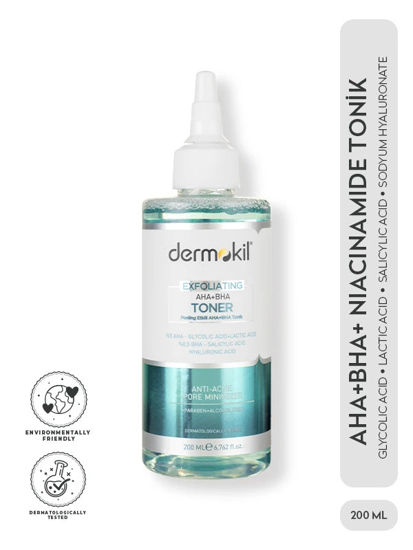 AHA BHA ve niacinamide içeren tonik ile cildi arındıran, gözenekleri temizleyen ve daha pürüzsüz, dengeli bir cilt görünümü kazandırmaya yardımcı olan bakım ürünü