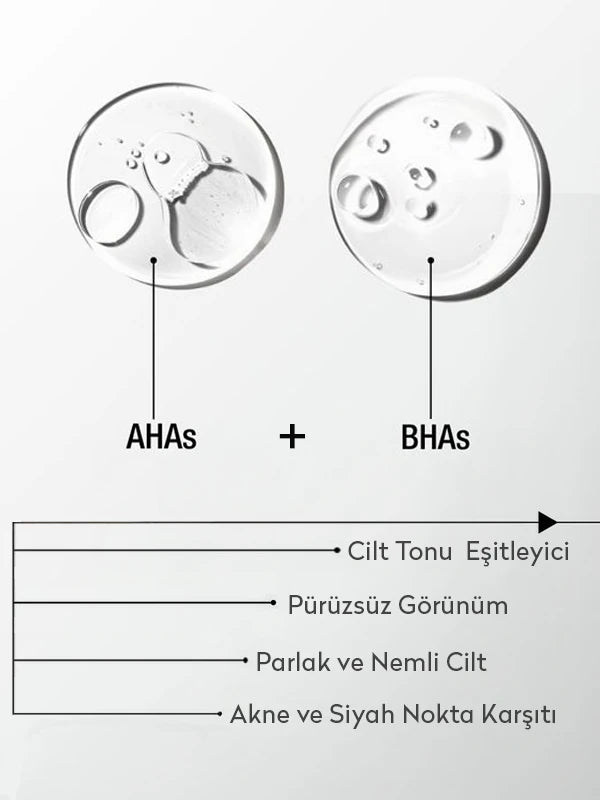 AHA BHA ve niacinamide içeren tonik ile cildi arındıran, gözenekleri temizleyen ve daha pürüzsüz, dengeli bir cilt görünümü kazandırmaya yardımcı olan bakım ürünü