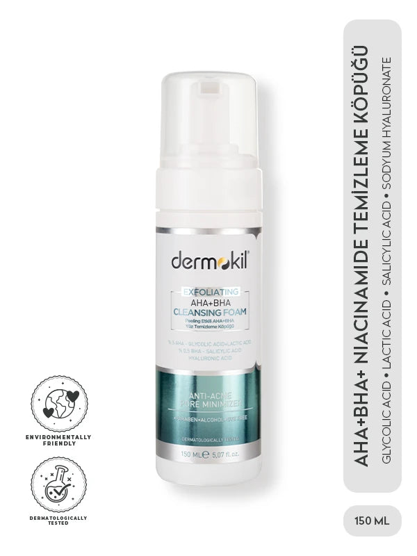 AHA BHA ve niacinamide içeren yüz temizleme köpüğü ile cildi nazikçe arındıran, gözenekleri temizleyen ve daha pürüzsüz bir cilt görünümü kazandırmaya yardımcı olan bakım ürünü