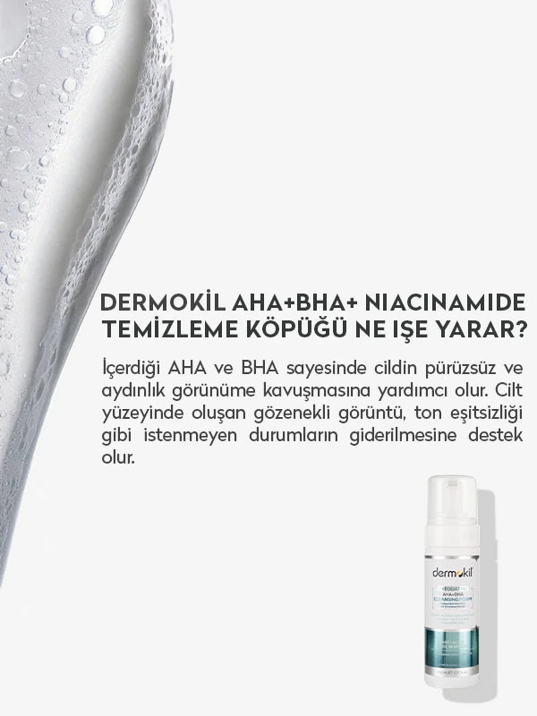 AHA BHA ve niacinamide içeren yüz temizleme köpüğü ile cildi nazikçe arındıran, gözenekleri temizleyen ve daha pürüzsüz bir cilt görünümü kazandırmaya yardımcı olan bakım ürünü