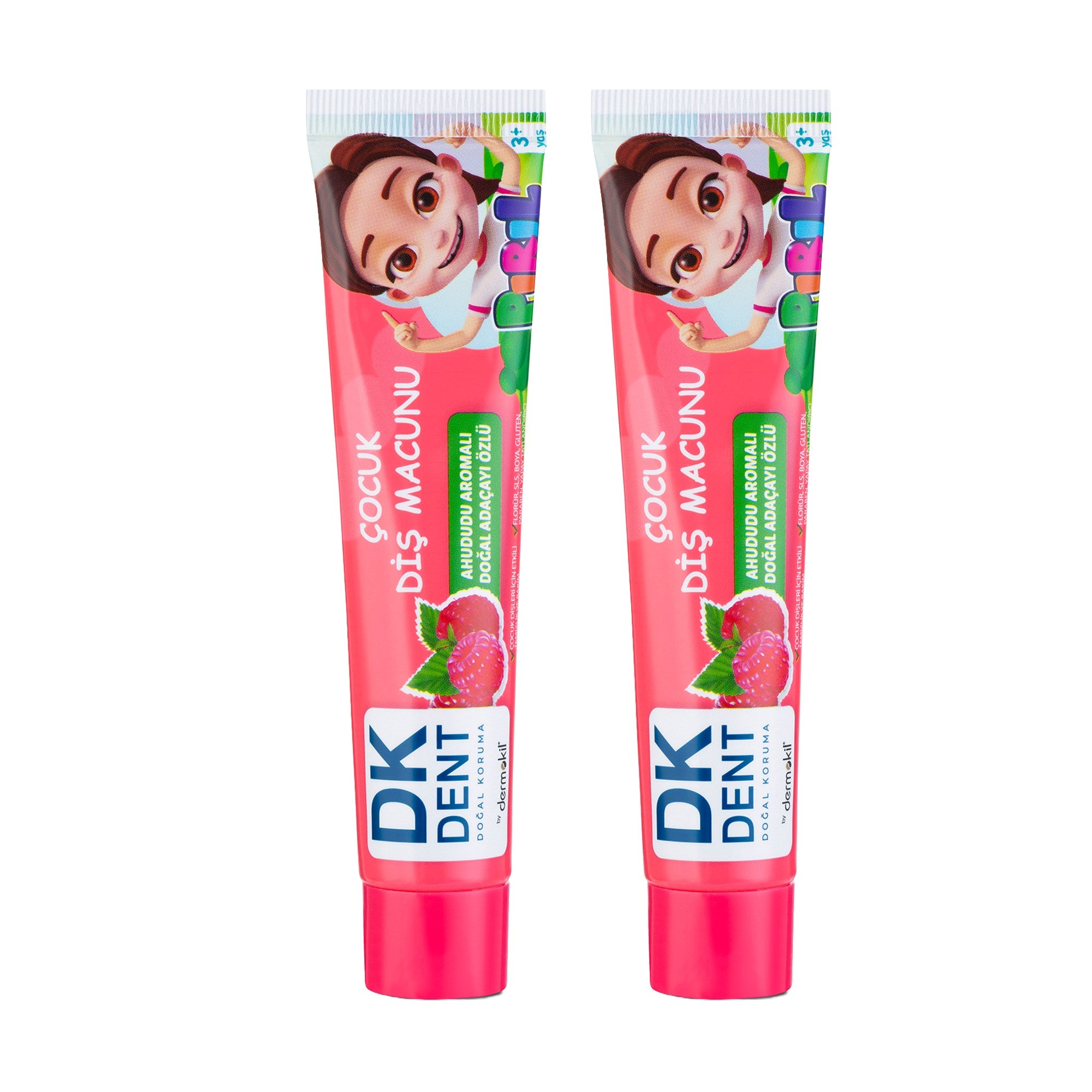 Ahududu aromalı florürsüz vegan çocuk diş macunu 2’li set ile dişleri nazikçe temizleyen, çürük oluşumunu önlemeye yardımcı olan ve çocuklar için güvenli ağız bakım ürünü