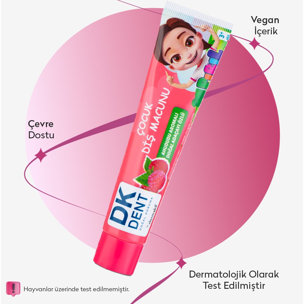 Pırıl Ahududu Aromalı Florürsüz Çocuk Diş Macunu 50 ml 2'li Set, Dermokil.