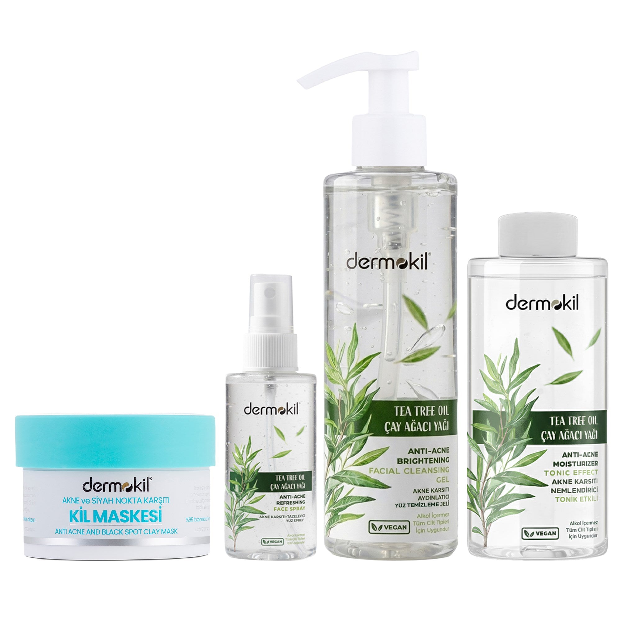 Akne karşıtı cilt bakım seti ile cildi derinlemesine arındıran, fazla yağı dengeleyen ve akne oluşumunu azaltmaya yardımcı olarak daha temiz, pürüzsüz ve dengeli bir cilt görünümü kazandıran bakım seti