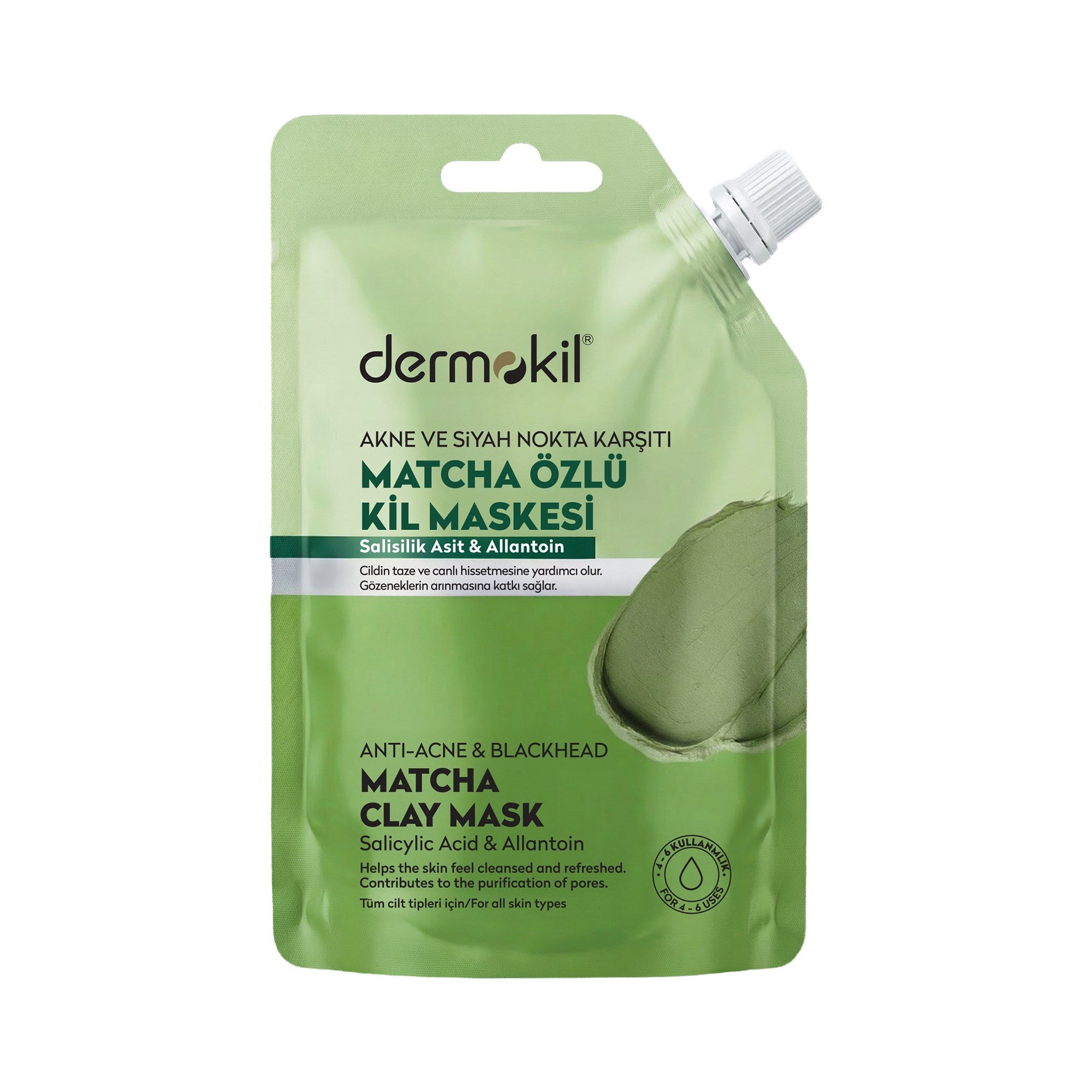 Matcha özlü kil maskesi ile akne ve siyah nokta görünümünü azaltmaya yardımcı derinlemesine cilt temizliği sağlar
