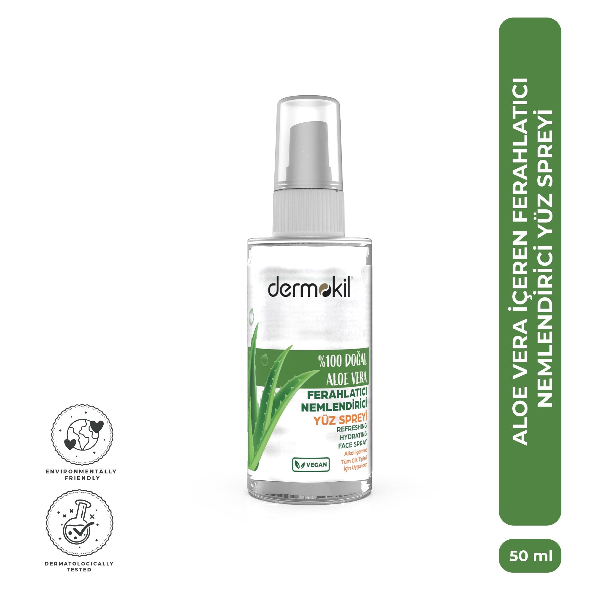 Aloe vera içeren yüz spreyi ile cildi ferahlatan, nemlendiren ve gün boyu tazelik hissi kazandıran pratik cilt bakım ürünü