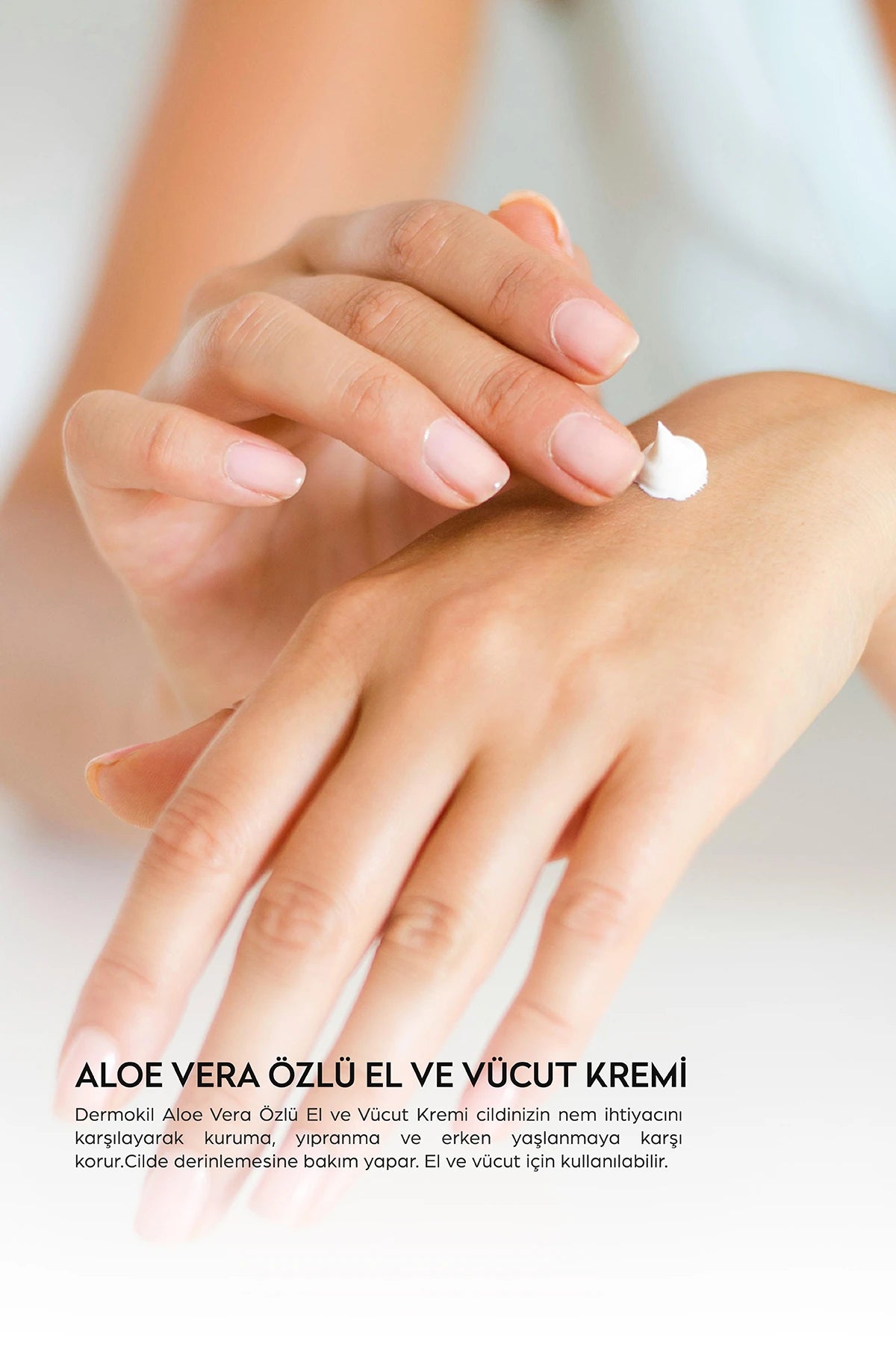 Aloe vera özlü el ve vücut kremi ile cildi yoğun şekilde nemlendiren, yatıştıran ve yumuşak bir cilt görünümü kazandırmaya yardımcı olan bakım ürünü
