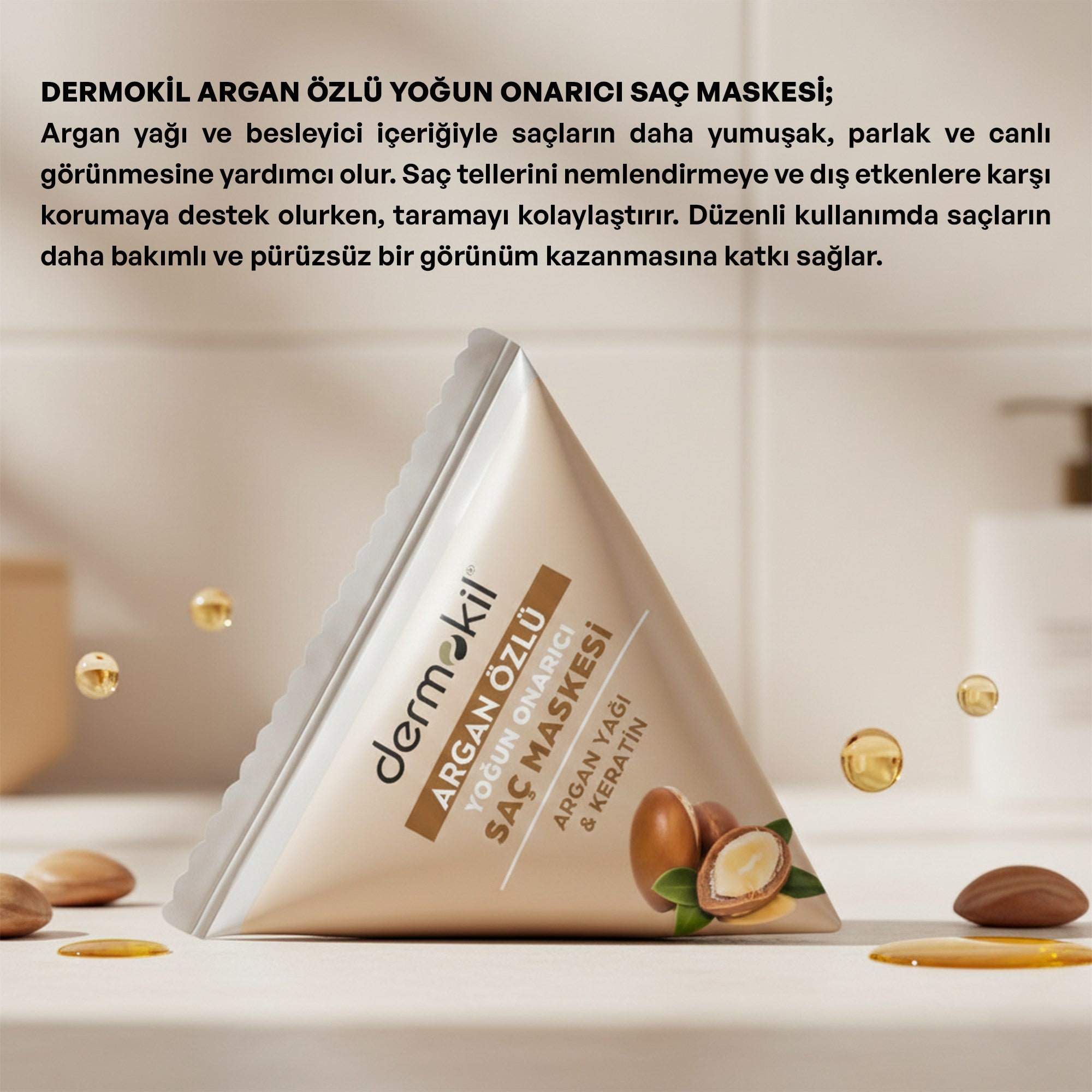 Argan yağı içeren yoğun onarıcı saç maskesi seti ile yıpranmış saçları besleyen, nemlendiren ve daha güçlü, parlak ve sağlıklı saç görünümü kazandırmaya yardımcı bakım ürünü