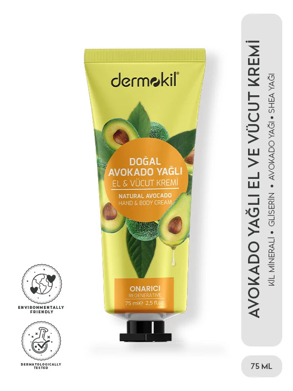 Onarıcı Avokado Yağlı El ve Vücut Kremi 75 ml, Dermokil.