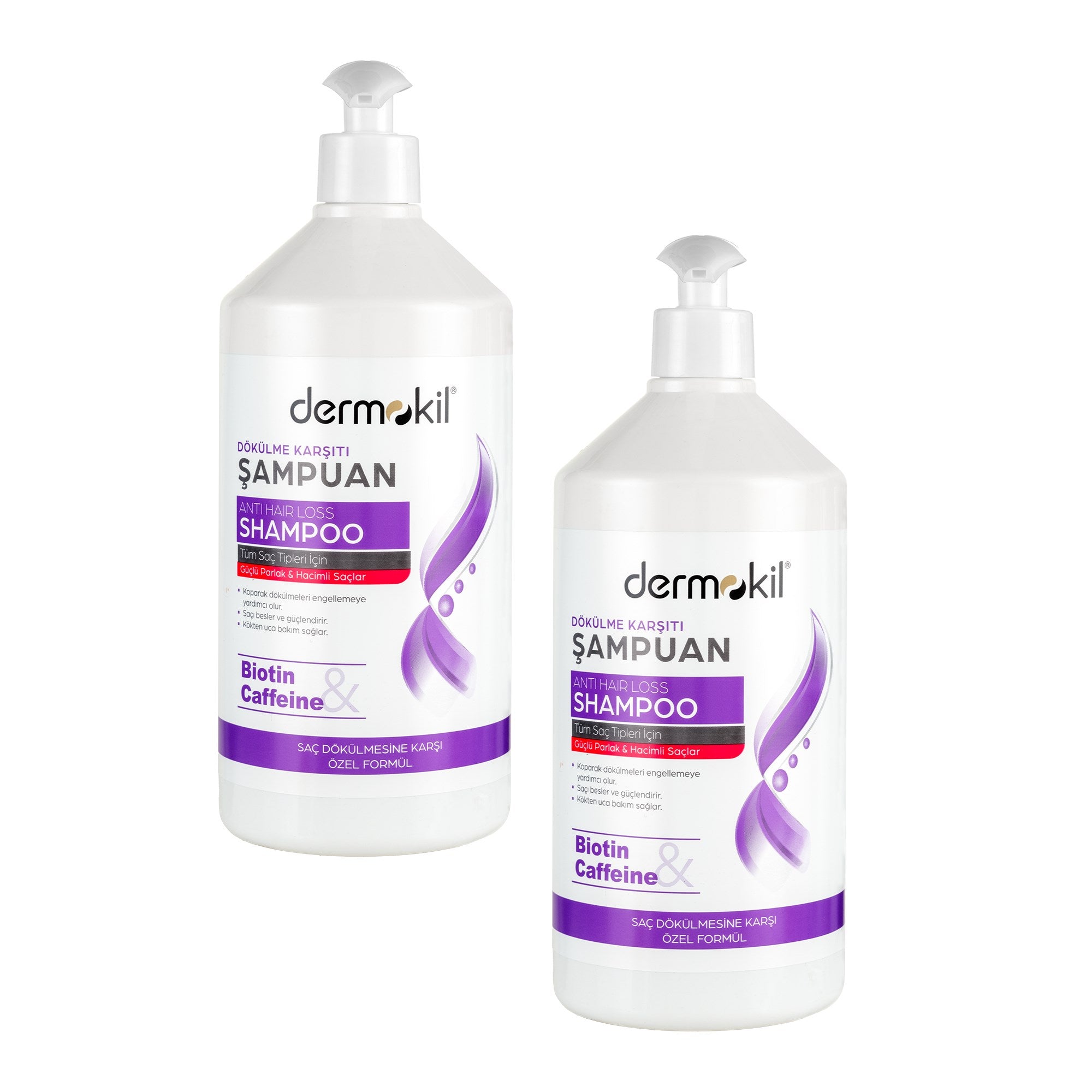 Biotin ve kafein içeren dökülme karşıtı şampuan 2’li set ile saç köklerini güçlendiren, saç dökülmesini azaltmaya yardımcı olan ve daha sağlıklı, güçlü saç görünümü kazandıran bakım ürünü