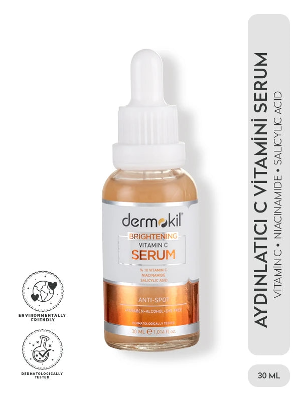 C vitamini içeren aydınlatıcı serum ile cilt tonunu eşitleyen, parlaklık kazandıran ve daha canlı, pürüzsüz bir cilt görünümü destekleyen bakım ürünü
