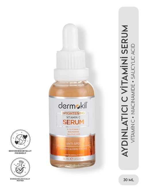 C vitamini içeren aydınlatıcı serum ile cilt tonunu eşitleyen, parlaklık kazandıran ve daha canlı, pürüzsüz bir cilt görünümü destekleyen bakım ürünü