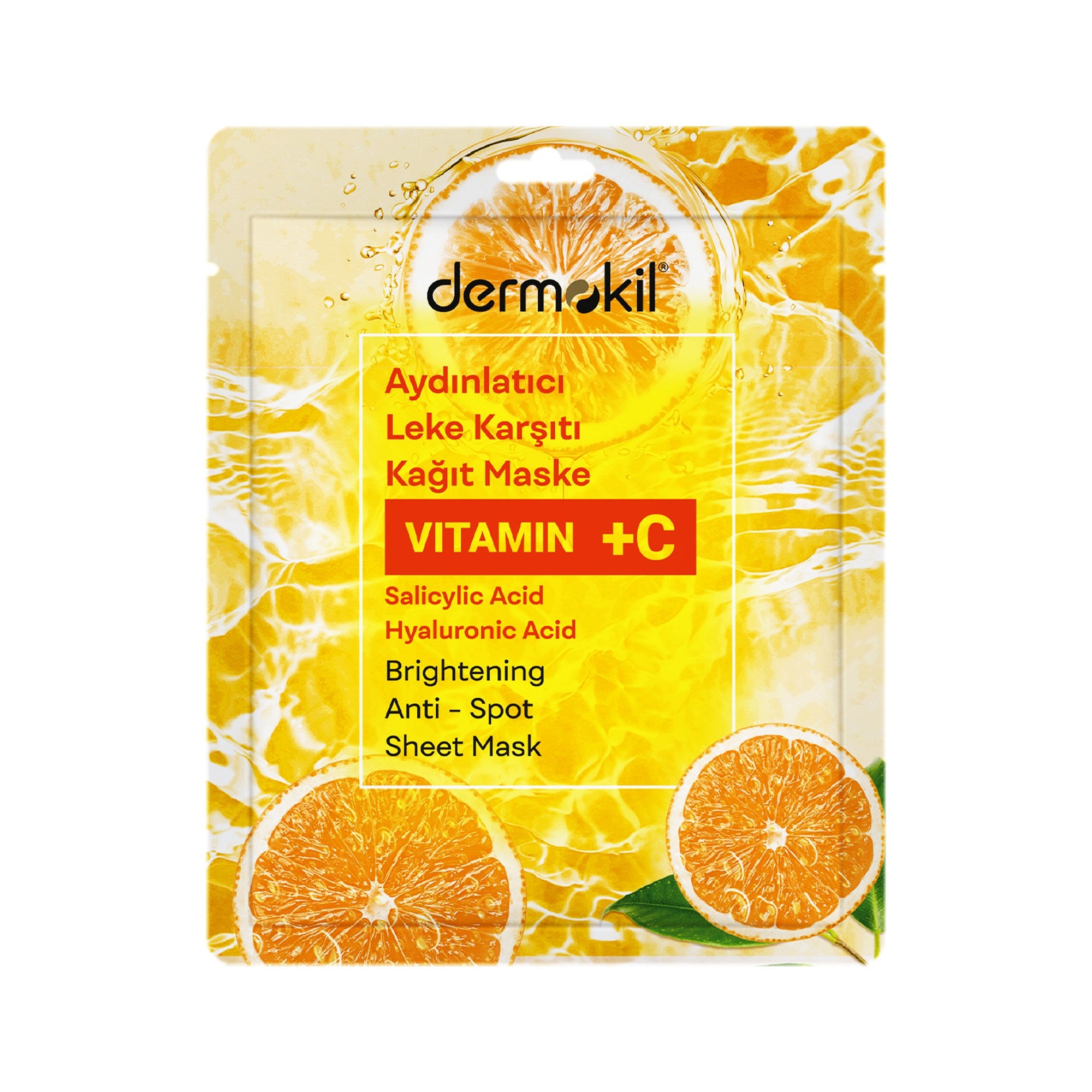 C vitamini içeren leke karşıtı kağıt yüz maskesi ile cilt tonunu eşitleyen, aydınlatan ve daha canlı bir görünüm kazandırmaya yardımcı olan bakım ürünü