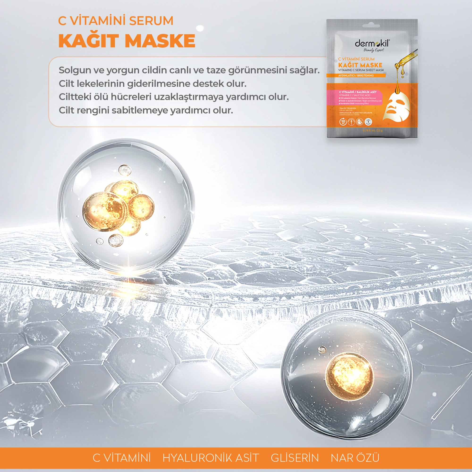C Vitamini Serum Kağıt Maske 23 gr - Dermokil
