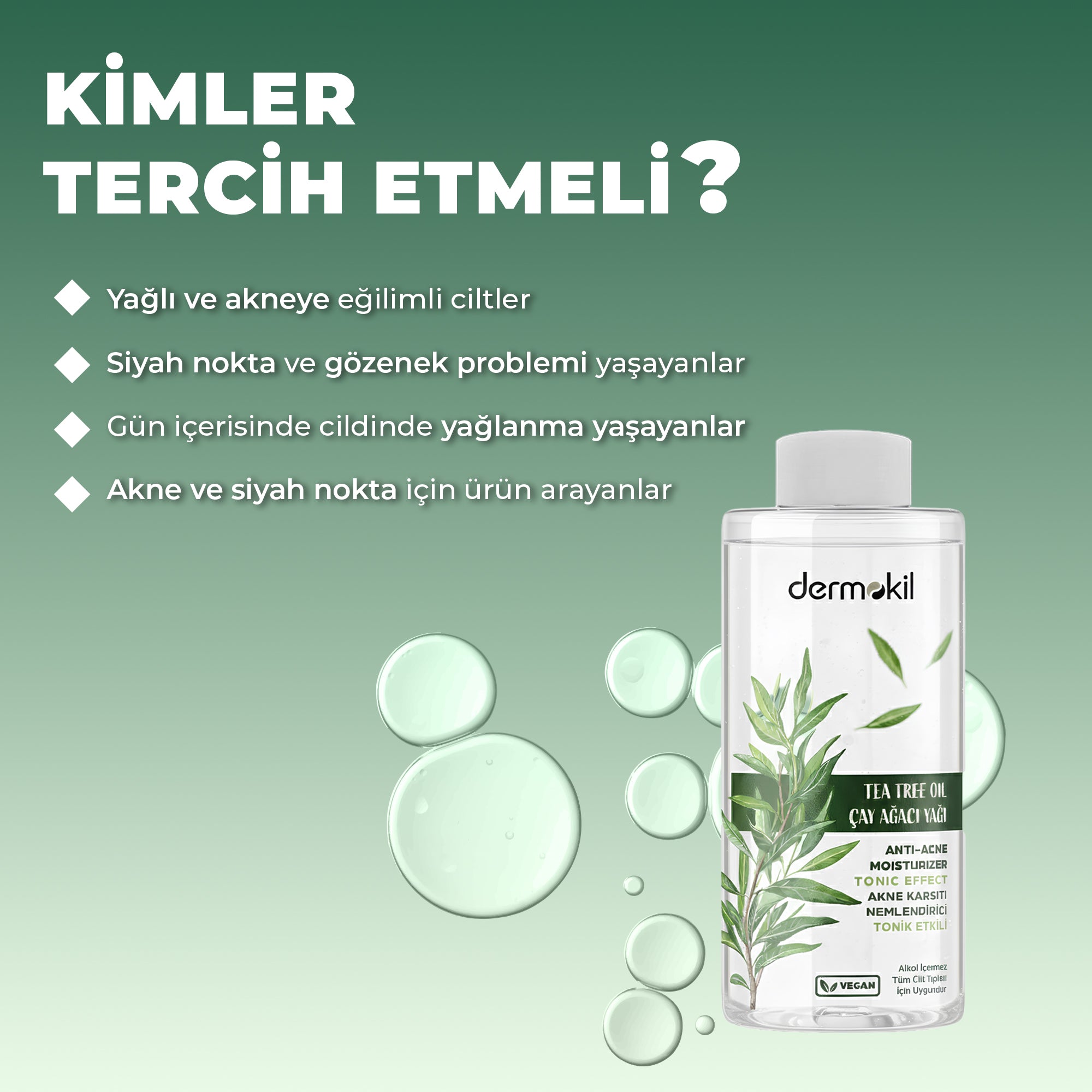 Çay ağacı içerikli akne karşıtı tonik ile cildi arındıran, gözenekleri sıkılaştırmaya yardımcı olan ve akne oluşumunu azaltarak daha temiz, dengeli ve pürüzsüz bir cilt görünümü kazandıran bakım ürünü