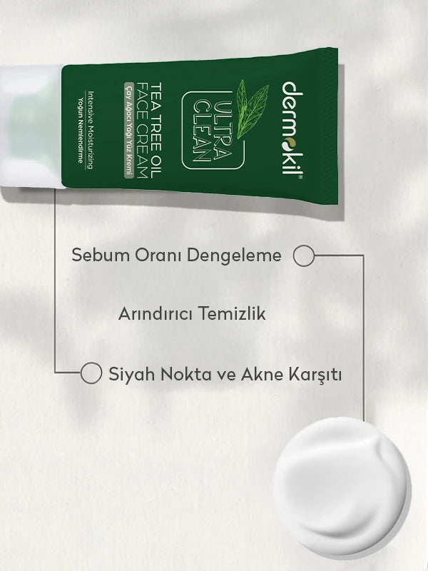 Çay ağacı yağı içeren akne karşıtı yüz kremi ile cildi arındıran, fazla yağı dengeleyen ve daha temiz, pürüzsüz bir cilt görünümü kazandırmaya yardımcı olan bakım ürünü