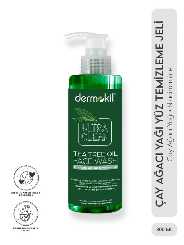 Akne Karşıtı Tazeleyici Çay Ağacı Yağı Yüz Temizleme Jeli 300 ml - Dermokil