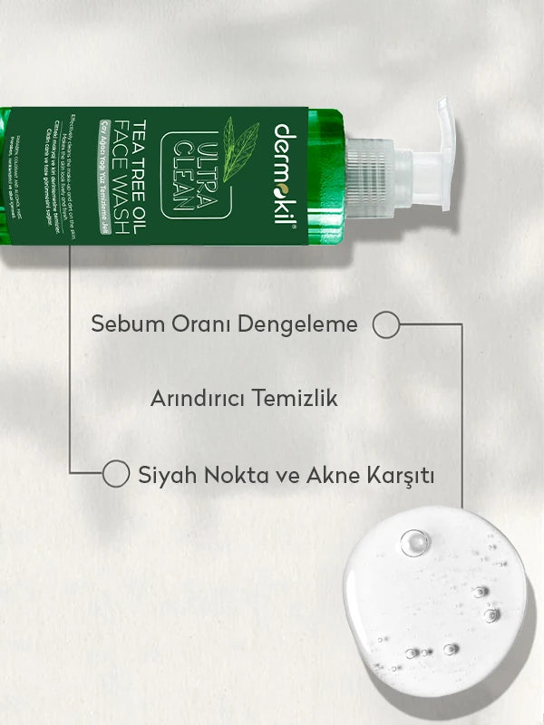 Akne Karşıtı Tazeleyici Çay Ağacı Yağı Yüz Temizleme Jeli 300 ml - Dermokil
