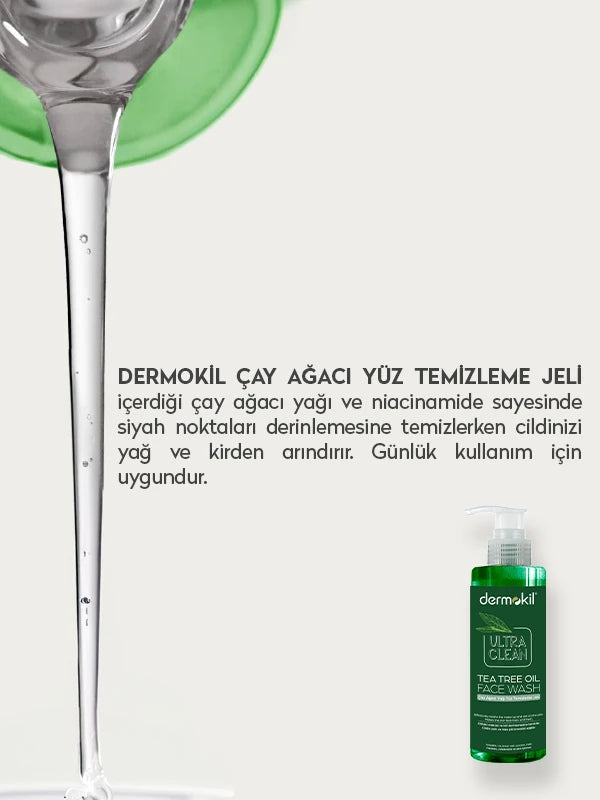 Akne Karşıtı Tazeleyici Çay Ağacı Yağı Yüz Temizleme Jeli 300 ml - Dermokil