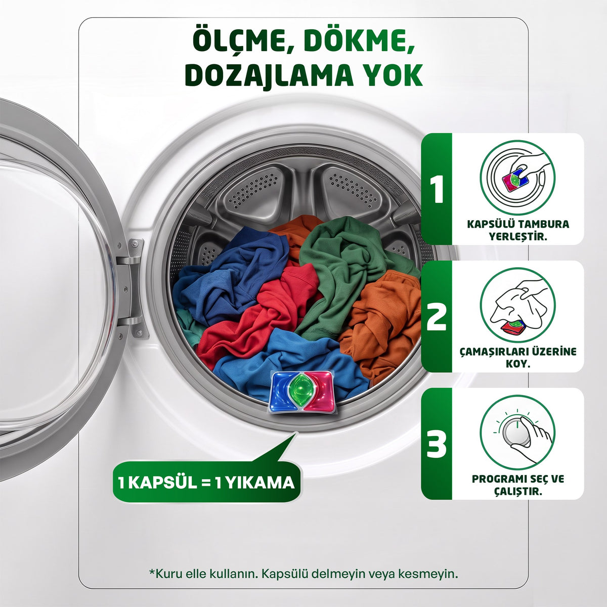 Renkliler İçin 3’ü 1 Arada Çamaşır Deterjanı Kapsülü 15 Yıkama