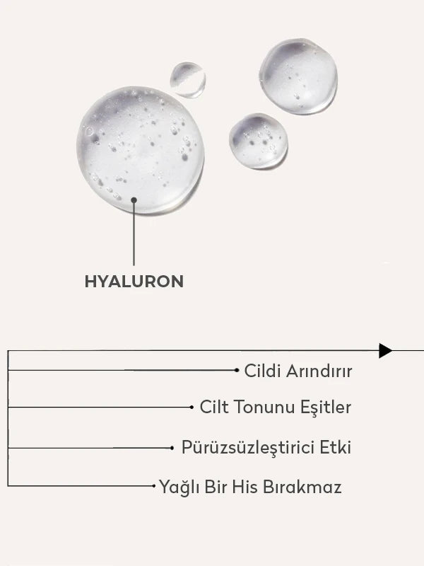 Hyaluron içeren micellar makyaj temizleme suyu ile cildi nazikçe temizleyen, makyaj kalıntılarını arındıran ve cilt tonunu eşitlemeye yardımcı bakım ürünü